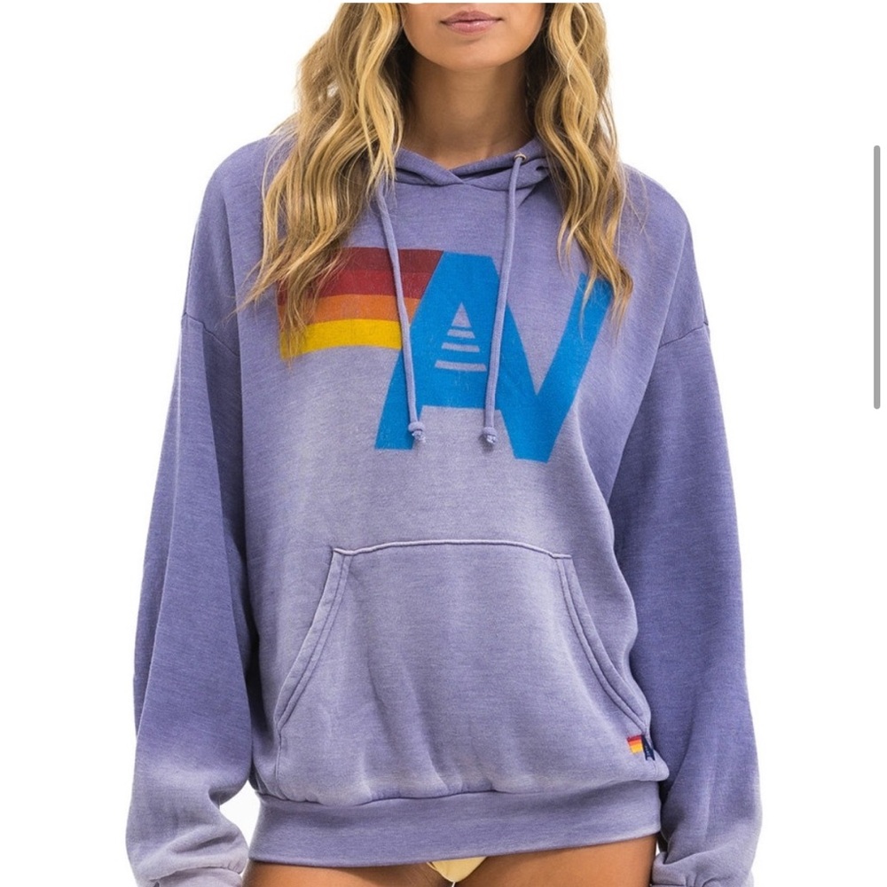 Aviator Nation Purple Hoodie with Rainbow Logo